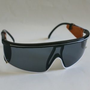 NWOT True Vintage Funky Wrap Sunglasses w/side black leather / white line accent